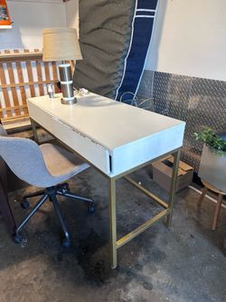 White Desk with Gold Frame and chair