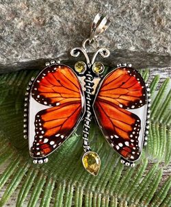 Dichroic Glass & Citrine Monarch Butterfly 2.3” Pendant