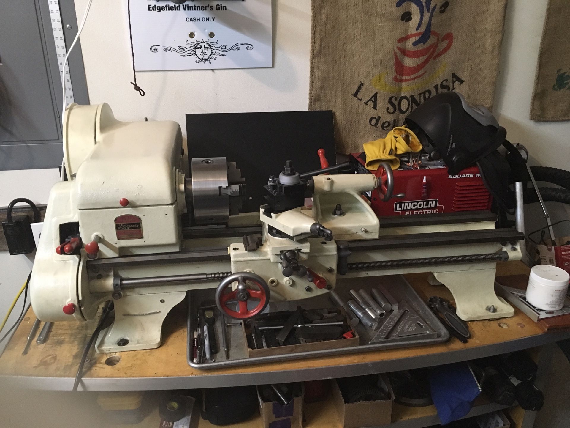 Logan lathe model 210 10” new motor and tons of extras
