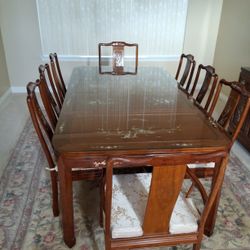 Mother of Pearl Inlay Asian Dining Table Set with Buffet/Sideboard