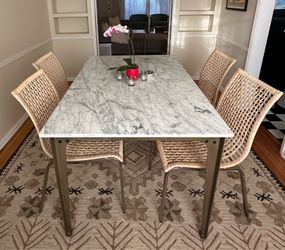 CB2 Paradigm Dining Room Table w/ REAL Carrara Marble