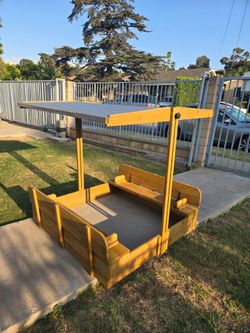 Kids Sand Box - Wooden Outdoor Rotatable Canopy Brown
