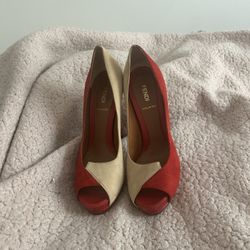 Fendi High Heels Size 8.5, Suede Red & Tan