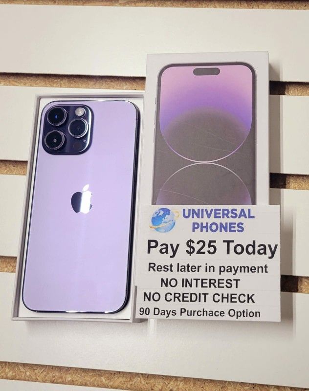APPLE IPHONE 14 PRO MAX 128GB UNLOCKED. FREE SMARTWACH/ HEADPHONES. PAY $1 TODAY REST IN PAYMENTS. NO CREDIT NEEDED FINANCING
