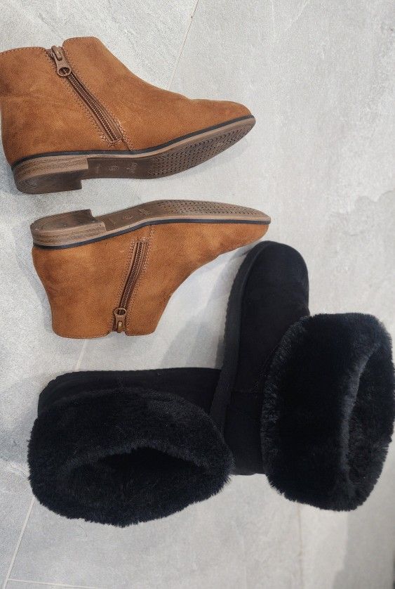 Girls Size 3 Boots Shoes Brown Black 2 Pairs