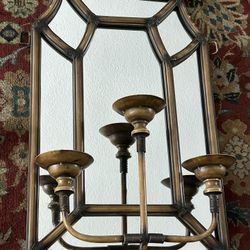Vintage Mirrored Wall Sconce 3-Candle Metal And Glass