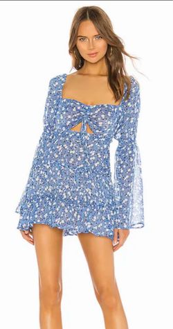 Revolve Blue Floral Mini Dress with Bell Sleeves