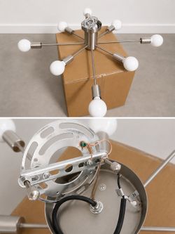 Used Modern 8 Light Sputnik Chandelier - Brushed Nickel with White Globes