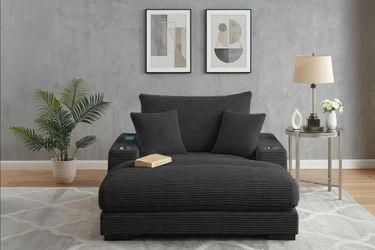Brand New Black Super Plush Corduroy Sofa Chaise Lounge