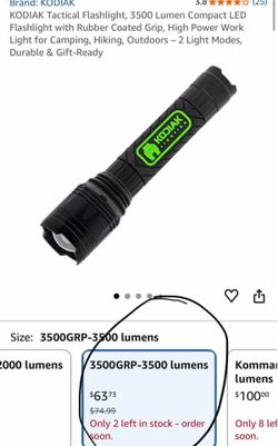 KODIAK Tactical Flashlight, 3500 Lumen Compact LED Flashlight with Rubber Coated Grip, High Power Wo