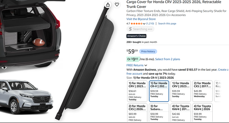 Cargo Cover for Honda CRV 2023-2026, Retractable Carbon Fiber