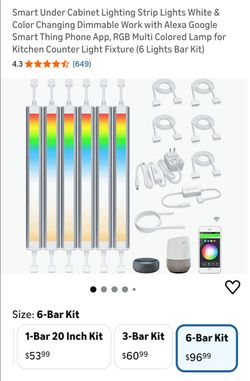 Smart Under Cabinet Lighting Strip Lights White & Color Changing Dimmable Work with Alexa Google Smart Thing Phone App, RGB Multi Colored Lamp for Kit