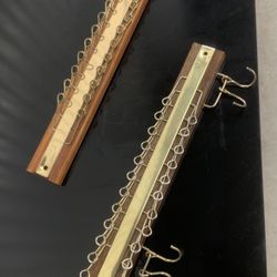 Mid-century 1960’s wood/ brass wall mount tie/ belt racks (set of 2)