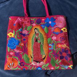 Embroidered Virgin Mary Tote Bag