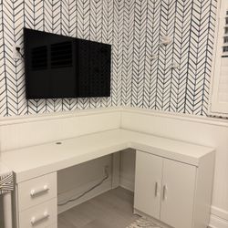Two White Desks L-shaped And Caddy Corner Or Straight