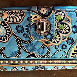 Vera Bradley Turnlock Wallet - Blue Floral Pattern