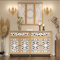 Natural and White Wood Buffet Sideboard with 2-Drawers