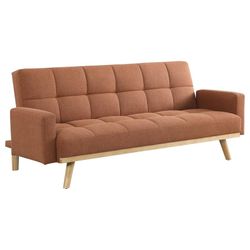 MID CENTURY MODERN SOFT FABRIC BISCUIT TUFTED TERRACOTTA  FUTON SOFA SLEEPER BED