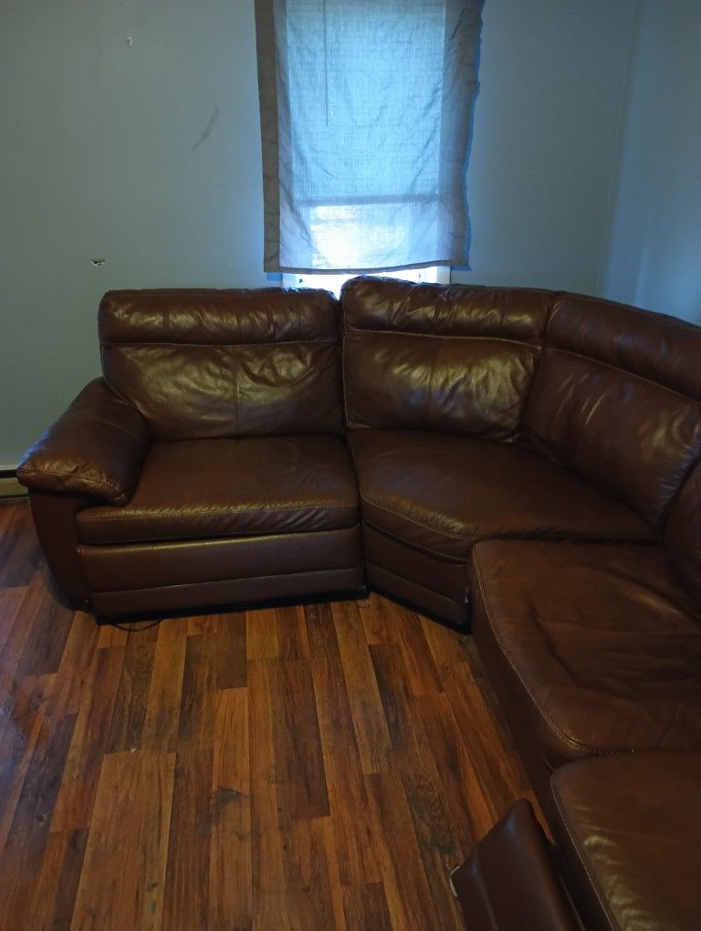 Sectional Electric Reclining Couch Brown Leather