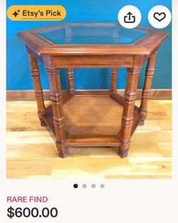 Mid Century Glass Top Side Table, Faux Bamboo Cane Shelf Accent Table