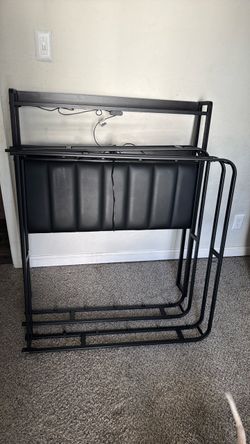 Black Metal Bed Frame with Upholstered Headboard