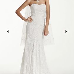 Lace Wedding Dress Size 6| Galina Sheath Strapless Dress