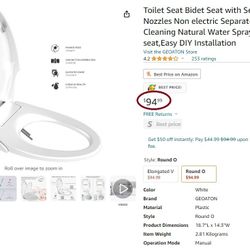 Bidet Round Toilet Seat with Self Cleaning Function