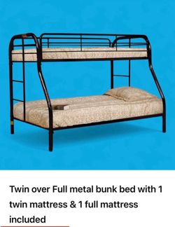 Twin over Full Metal Bunk Bed with Mattresses