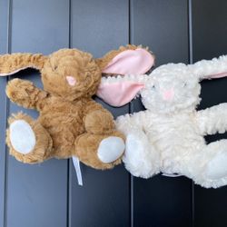 Lot of 2 small white and brown bunnies bunny rabbit plush stuffed animal