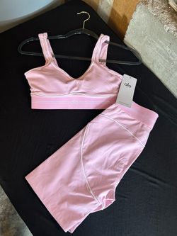Alo Yoga Pink Sports Bra and Shorts Set