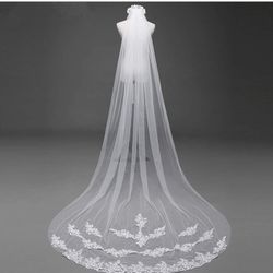 U-Hotmi Velo de novia, velo de encaje con borde de la catedral, velo largo para fiesta de boda, 9.8 ft con peine/ Wedding Bridal Veil