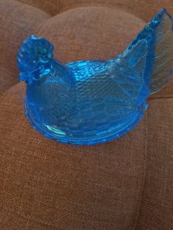 RARE Vintage Mosser Split Tail Hen On Nest Turned Head Capri Teal Blue  5 Inches excellent condition