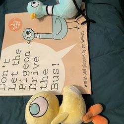 Don’t let the pigeon drive the bus Mo Wilhem Teachers large print edition book with Pigeon and duck plush stuffed animals animals are new