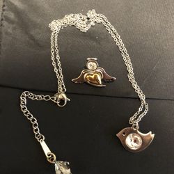 Dove Pendant Necklace & Angel Heart Pin 