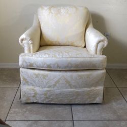 Vintage Yellow & White Upholstered Club Accent Lounge Chair