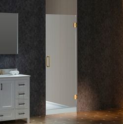 HSDP3076-BG  30"x76" Pivot Frameless Single SwingHinge Shower Door with Brushed Gold Trim, 3/8 in.(10mm)Thickness Shattered-Proof Tempered ClearGlass