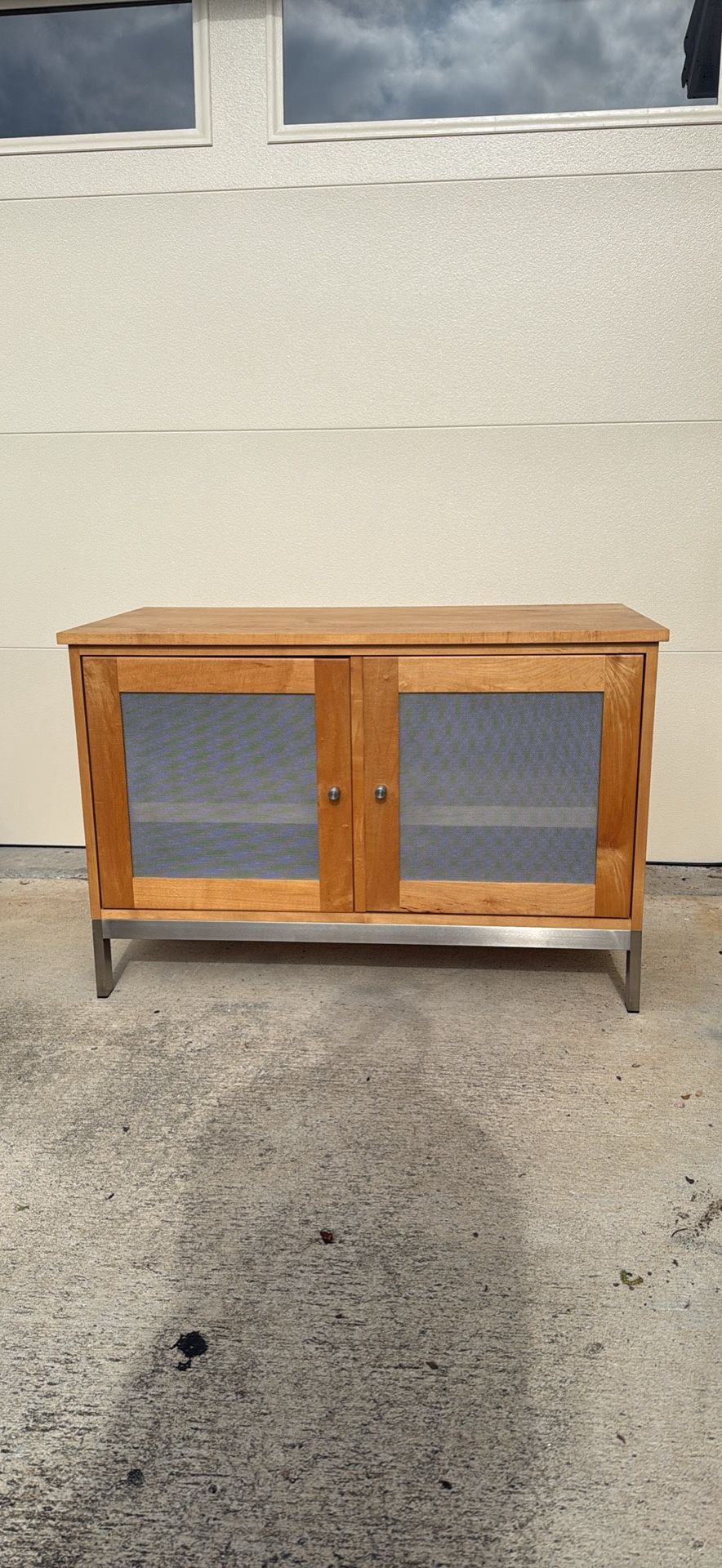 Media Cabinet Console Table Maple Wood Stainless