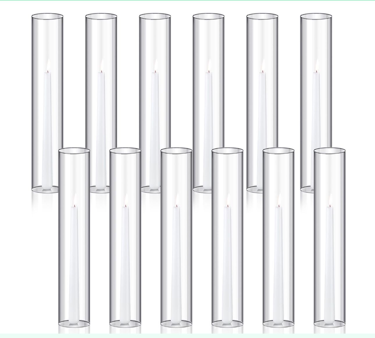 Set of 12 14 inch tall Hurricane Candle Holder Sleeve Bottomless Glass Cylinder Candleholders