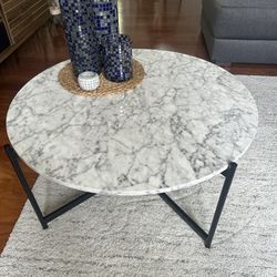 Nathan James Piper Faux White Marble Round Coffee Table
