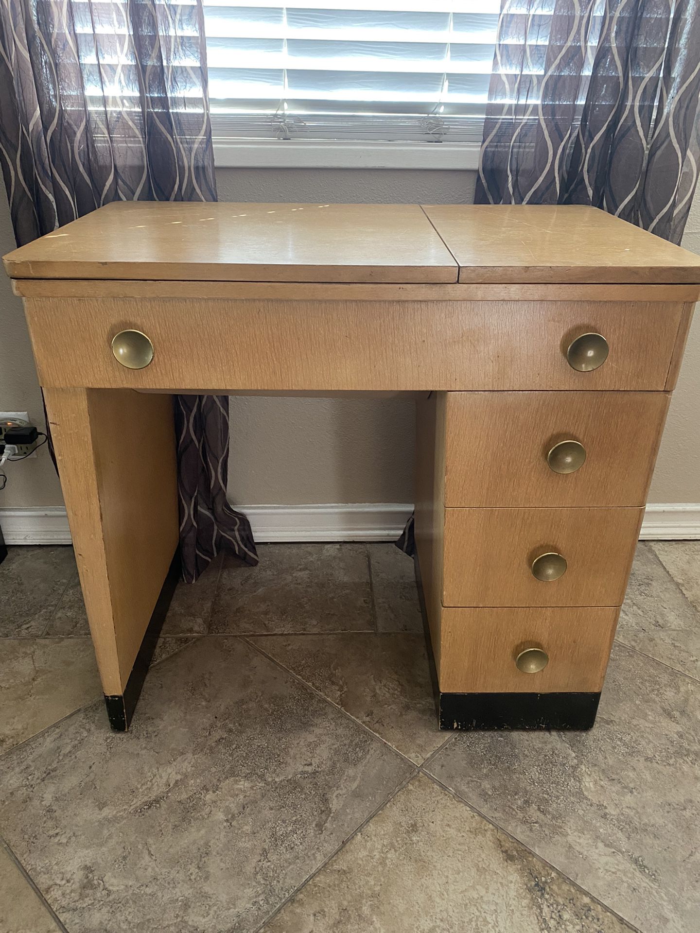 Mid Century Modern Table Sewing Writing Desk 3 Drawer 31” Tall