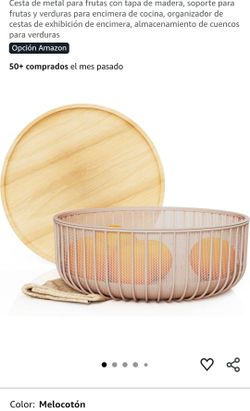 Metal Fruit Basket with Wooden Lid