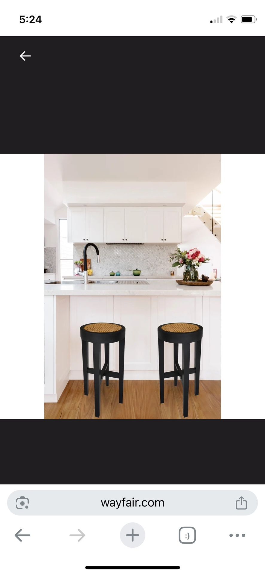 Set Of 4 Mila Backless Black And Cane Bar Stools