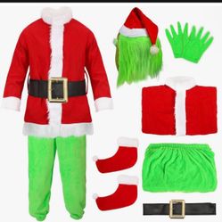 Brand new 8 piece Adult Christmas Grinch Casapre Costume Never worn. Size XL, XXL, XXXL.