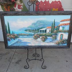 Large Framed Meditereanean Tiscany Sea Original Oil On Canvas Painting Signed Dantz