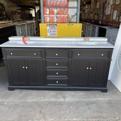 Home Decorators Collection Fremont 72 in. Double Sink Black Bath Vanity with White Engineered Marble Top (Assembled)