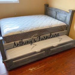 Full Size Bed & Twin Trundle + 2 Mattresses 