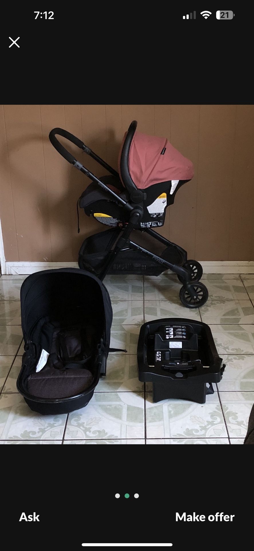 LIKE NEW EVENFLO PIVOT MODULAR TRAVEL SYSTEM STROLLER AND BASSINET 3 IN 1