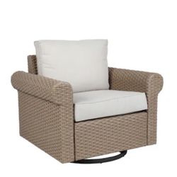 allen + roth Emerald Cove Wicker Brown Steel Frame Swivel Glider Conversation Chair with Cream Cushioned Seat