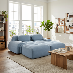 Anchorage 80" Modular Corduroy Cloud Loveseat with 2 Ottomans