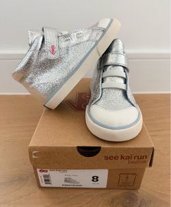 New in box, See Kai Run Drew Booties Sneakers, Silver, Size 8 T